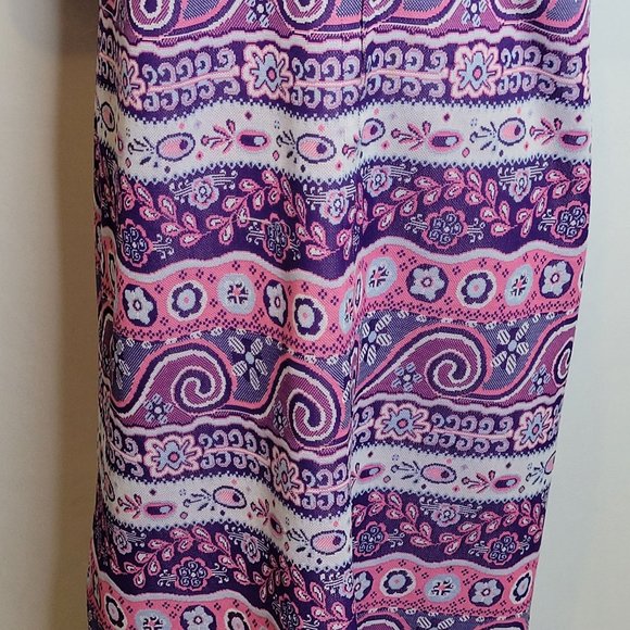 Vintage Dress Floral Paisley Purple Pink Korell Knits Zip Front With Bell 70s - Picture 3 of 10